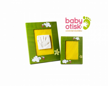 Baby Otisk sada pre odtlačok s ručne maľovaným rámom a rámčekom na foto-zelená