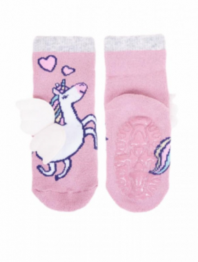 Bavlnené ponožky YO Pink Unicorn s protišmykom