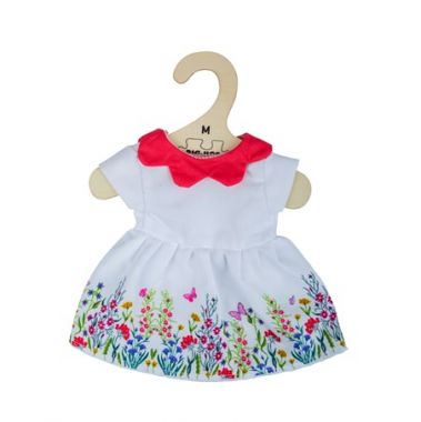 Biele kvetinové šaty s červeným golierom pre bábiku 34 cm Bigjigs Toys