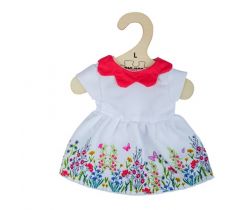Biele kvetinové šaty s červeným golierom pre bábiku 38 cm Bigjigs Toys