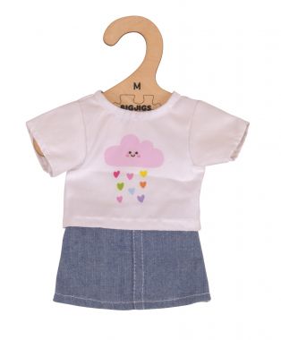 Tričko s riflovú sukní pre bábiku 34 cm Bigjigs Toys Biele