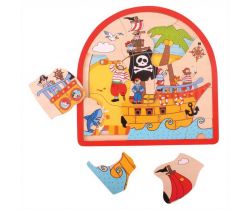 Drevené viacvrstvové puzzle Bigjigs Toys Pirátska loď