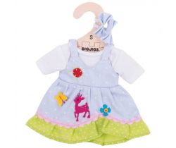 Bodkované šaty s jeleňom pre bábiku 28 cm Bigjigs Toys Modré