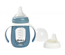 Dojčenská fľaša sklenená 2v1 210 ml so silikónovou ochranou Beaba
