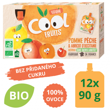 Ovocné BIO kapsičky 12x90g Vitabio Cool Fruits jablko, broskyňa, marhuľa a acerola
