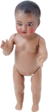 Kúpacia bábika Petitcollin Hnedé oči 6 cm