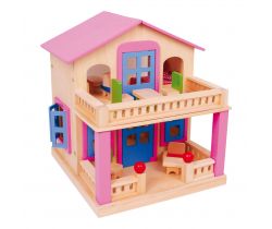 Ružový domček pre bábiky s terasou Small Foot Clara