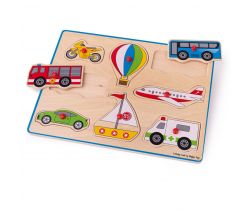 Vkladací puzzle Bigjigs Toys Dopravné prostriedky 8 dielikov